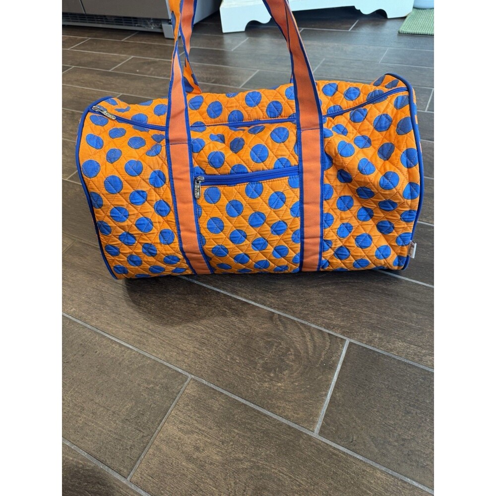 Belvah Quilted Large Duffle Bag Orange Blue Polka Dot Weekend Travel Gym Tote